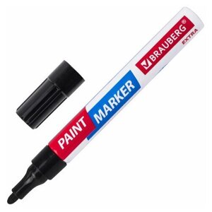 Маркер-краска лаковый EXTRA (paint marker) 4 мм черный усиленная нитро-основа BRAUBERG, 12 шт
