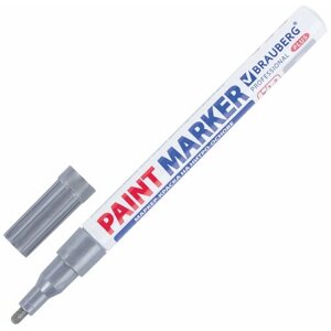 Маркер-краска лаковый (paint marker) 2 мм, серебряный, нитро-основа, алюминиевый корпус, BRAUBERG PROFESSIONAL PLUS, 151442, 1 шт