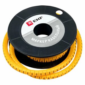 Маркеры кабельные (клипсы) EKF PROxima 3-4,2 мм цифра 6 желтые (1000 шт.) (plc-KM-2.5-6)