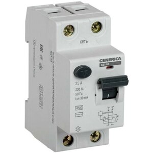 MDV15-2-025-030 Выключатель дифференциального тока IEK ВД1-63 GENERICA 2П 25А 30мА тип AC