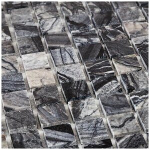 Мозаика из натурального мрамора Black Forest DAO-604-15-4. Глянцевая. Размер 300х300мм. Толщина 4мм. Цвет черный/серый. 1 лист. Площадь 0.09м2