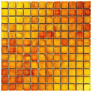 Мозаика Skalini MRC-ORANGE-2 из глянцево-матового (микс) мрамора размер 30х30 см чип 23x23 мм толщ. 10 мм площадь 0.09 м2 на сетке