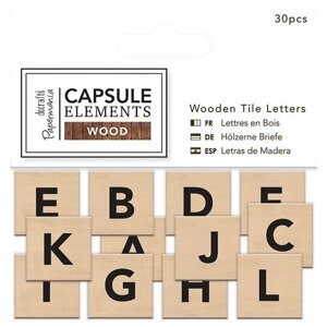 Набор букв Elements Wood на основе из дерева, 30 шт 20 x 20 мм DOCRAFTS PMA174669