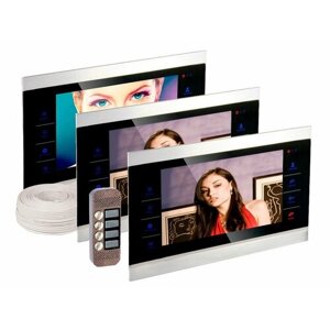 Набор: цветной видеодомофон на 3 квартиры: 3 монитора HDcom S-104 + вызывная панель JSB-V084K - запись по движению