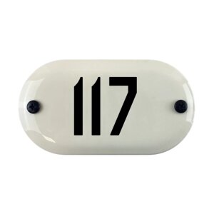 Номер на дверь "117" Ретро, из стали, 6х11 см, самоклеющийся, эмалированный. Все цифры в наличии.