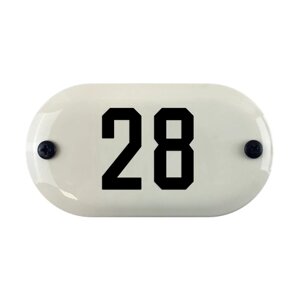 Номер на дверь "28" Ретро, из стали, 6х11 см, самоклеющийся, эмалированный. Все цифры в наличии.