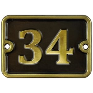 Номер на дверь "34", самоклеющийся, 8х10 см, из латуни, лакированный. Все цифры в наличии.