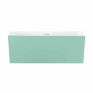 Отдельностоящая ванна акриловая 166 х 77 см Wellsee Pure BY Wellsee 230707001 в наборе 4 в 1: чаша ванны белый глянец (стенки матовые светло-зеленые), ножки, экран, слив-перелив