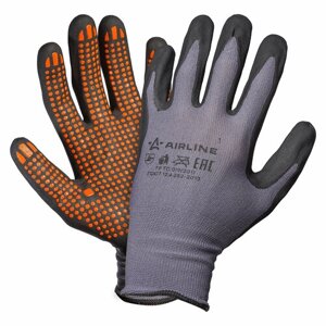 Перчатки нейлоновые с нитриловым покрытием ладони (XL) сер. черн. оранж, с подвесом ADWG103 AIRLINE