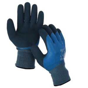 Перчатки нейлоновые, утеплённые, с двойным латексным обливом, размер 10, синие