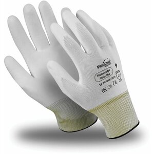 Перчатки полиэфирные MANIPULA полисофт, полиуретановое покрытие (облив), размер 9 (L), белые, MG-166