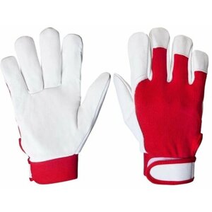 Перчатки рабочие JetaSafety JLE301 кожаные красные/белые (размер 10, XL)