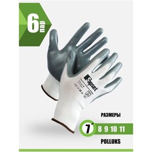 Перчатки рабочие защитные с нитриловым покрытием Polluks 6 ПАР, размер 7