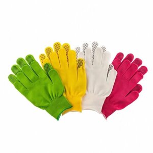 Перчатки в наборе, цвета: белые, розовая фуксия, желтые, зеленые, ПВХ точка, L, Россия Palisad (67852)