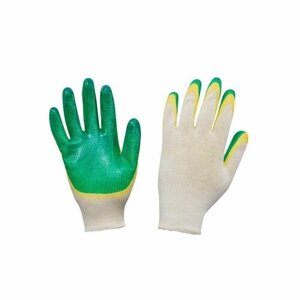 Перчатки защитные хлопковые с двойным латексным покрытием, белые/зеленые, 13 класс, размер 8 (M), 200 пар