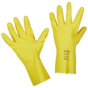 Перчатки защитные латексные Manipula Specialist "Блеск", х/б напыление, размер 8-8,5 (M), желтые, 12 пар (L-F-01)