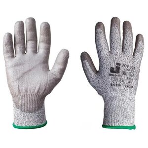 Перчатки защитные от порезов Jeta Safety, трикотажные с полиуретановым покрытием, 13 класс, 4 нити, размер 10 (ХL) (JCP031)