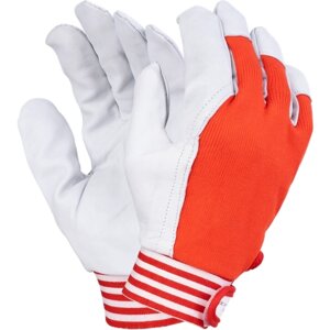 Перчатки Защитные Рабочие TETU кожаные комбинированные, белые с красным, размер 11/XXL