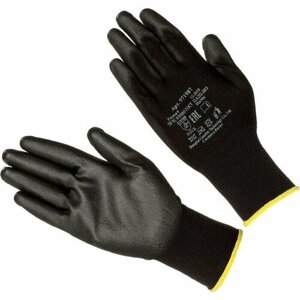 Перчатки защитные трикотажные нейлоновые с полиуретановым покрытием черные (размер 8, M), 971987