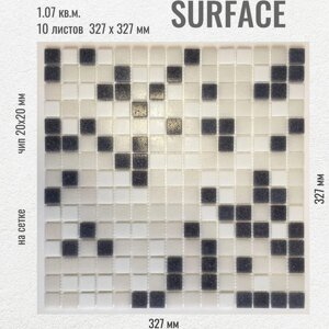 Плитка Мозаика стеклянная бело-серая (уп. 10 шт) / на сетке 327х 327 мм / размер квадратика 20x20x4 мм/ толщина 4 мм