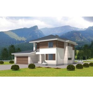Проект - Двухэтажный дом с гаражом на 2 машины, террасой и балконом Rg5064