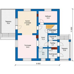 Проект газобетонного дома Catalog-Plans-57-50 (170,82кв. м, 12,26x10,46м, газобетон 400)
