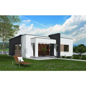 Проект - Проект одноэтажного жилого дома с террасой, двумя спальнями и камином Rg5956