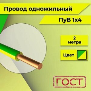 Провод однопроволочный ПУВ ПВ1 1х4 желто-зеленый 2м