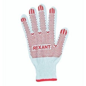 Рабочие х/б перчатки REXANT с покрытием ПВХ и объемными точками против скольжения