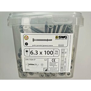 Саморез по металлу DIN 7504-P 6.3x100 (75 pcs) (GZ) (ЦСП) SWG, Германия