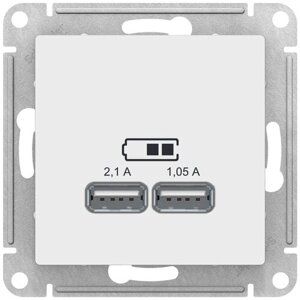 SE AtlasDesign Бел Розетка USB, 5В, 1 порт x 2,1 А, 2 порта х 1,05 А, механизм (комплект 10шт)