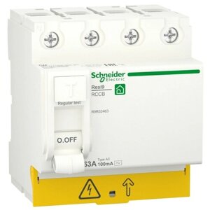 SE RESI9 Выключатель дифференциального тока (УЗО) 63А 4P 100мА тип AC