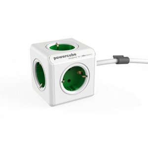 Сетевой удлинитель (фильтр) Allocacoc PowerCube Extended GREEN, 5 розеток, провод 1,5 метра, без USB, крепление в комплекте