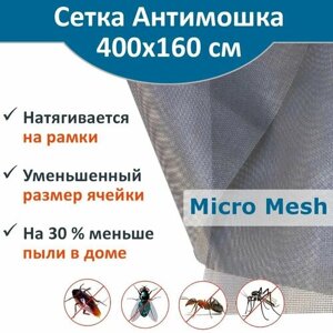 Сетка москитная Micro Mesh Антимошка 400 х 160 см, цвет серый