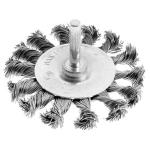Щетка металлическая для дрели тундра, со шпилькой, крученая проволока, плоская, 75 мм