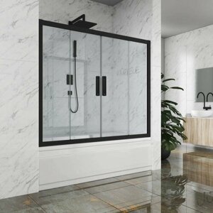 Шторка на ванну GWMPKB019P4 135x150 см, профиль черный матовый, цвет стекла бесцветный, стекло закаленное 6 мм, открывание двери левое / правое