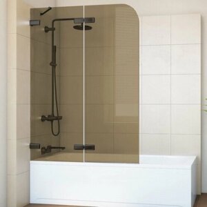 Шторка на ванну GWMPTRPL862A-66 110x160 см, профиль черный матовый, цвет стекла бронзовый, стекло закаленное 6 мм, открывание двери левое / правое