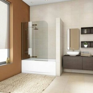 Шторка на ванну GWMPTRPL862AP-88 105x160 см, цвет фурнитуры бронзовый, цвет стекла бесцветный, стекло закаленное 8 мм, открывание двери левое / правое