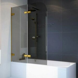 Шторка на ванну GWMPTRPL862B-66 125x160 см, профиль золотой гальванический, цвет стекла графитовый, стекло закаленное 6 мм, открывание двери левое / правое