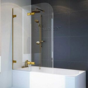 Шторка на ванну GWMPTRPL862B-66 140x160 см, профиль золотой гальванический, цвет стекла выбеленный, стекло закаленное 6 мм, открывание двери левое / правое