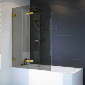 Шторка на ванну GWMPTRPL862B-66 80x160 см, профиль золотой металлик, цвет стекла графитовый, стекло закаленное 6 мм, открывание двери левое / правое