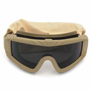 Тактические защитные противоосколочные очки со сменными стеклами, песочные