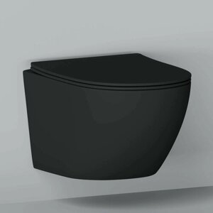Унитаз подвесной Helmken 35103001B комплект 2 в 1: безободковая чаша, сиденье микролифт, фарфор, гарантия 25 лет, цвет черный матовый