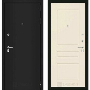 Входная дверь Labirint Classic "Шагрень черная" 03 "Крем софт" 960x2050, открывание левое