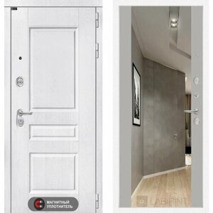 Входная дверь Labirint Versal с зеркалом Максимум "Грей Софт (Серый светлый)880x2050, открывание левое