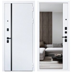 Входная металлическая белая дверь АСД Ливерпуль с Зеркалом (Белый матовый) 960 мм правая