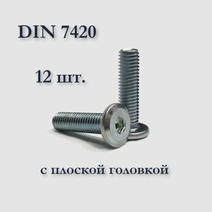 Винт DIN 7420 М6х20 мебельный с плоской головкой, оцинкованный, под шестигранник, 12 шт.