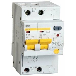 Выключатель автоматический дифференциального тока 2п C 16А 30мА тип A 4.5кА АД-12М IEK MAD12-2-016-C