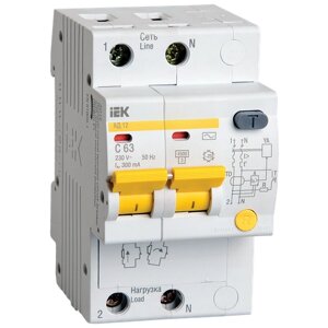 Выключатель автоматический дифференциального тока 2п C 63А 300мА тип AC 4.5кА АД-12 IEK