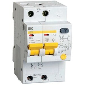Выключатель автоматический дифференциального тока 2п C 6А 10мА тип AC 4.5кА АД-12 IEK MAD10-2-006-C-010 rs-MAD10-2-006-C-010